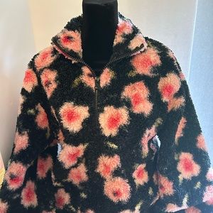 Sandy Liang Floral Pink Black Sherpa Pullover XS